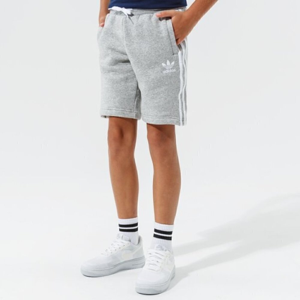 Adidas Originals Boys Origin Fleece Gray Tri Stripe Athletic Shorts L